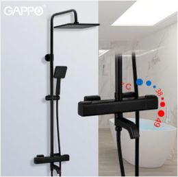 Душевая система Gappo G2491-6 с верхним душем, термостатом, излив есть переключателем на воронку ,чёрная